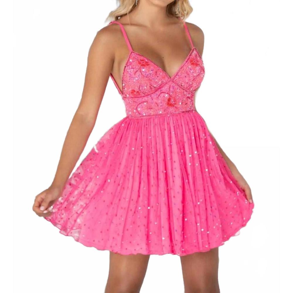 NEW ALETA beaded mini dress in bright pink